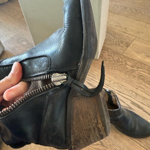 John Fluevog Black and Brown Ankle Boots with Side Zippers - Picture 3 of 4